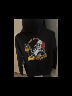 Vans boys Black Graphic Hoodie - 'Off The Wall' Skeleton Design